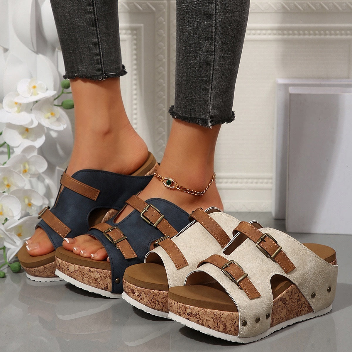 chaussures compensées à bout ouvert pour femme