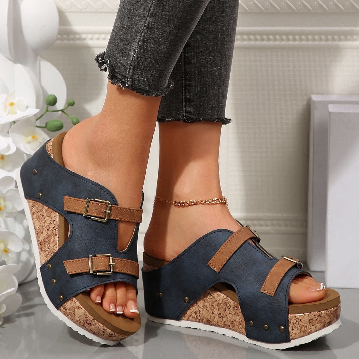 chaussures compensées à bout ouvert pour femme